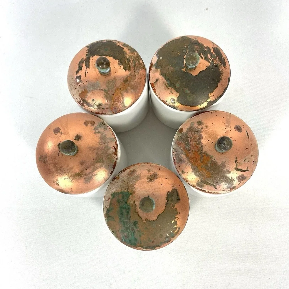 Vintage‎ White Ceramic Mini Canister Copper Lid Rustic Farmhouse Decor